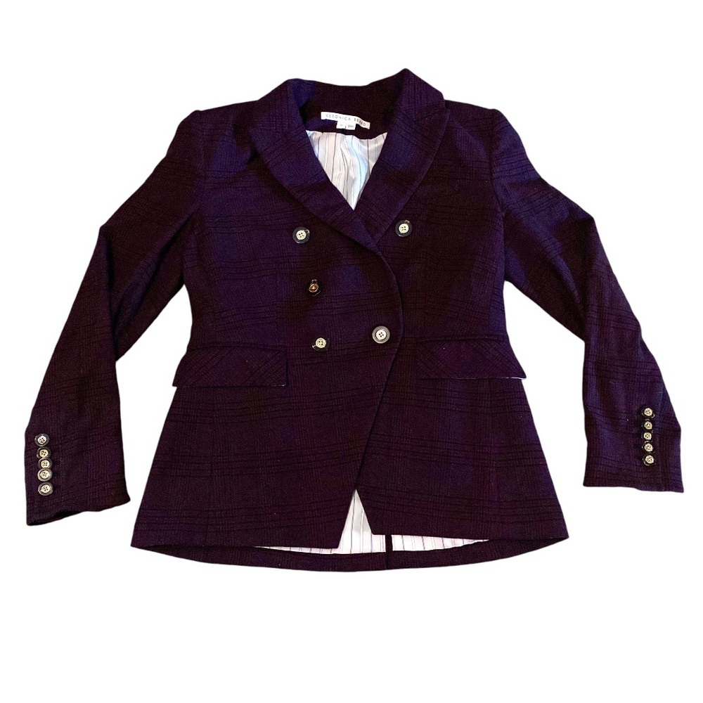 Veronica Beard Farley Dickey Jacket, Aubergine Purple Plaid, Size 10 *READ*